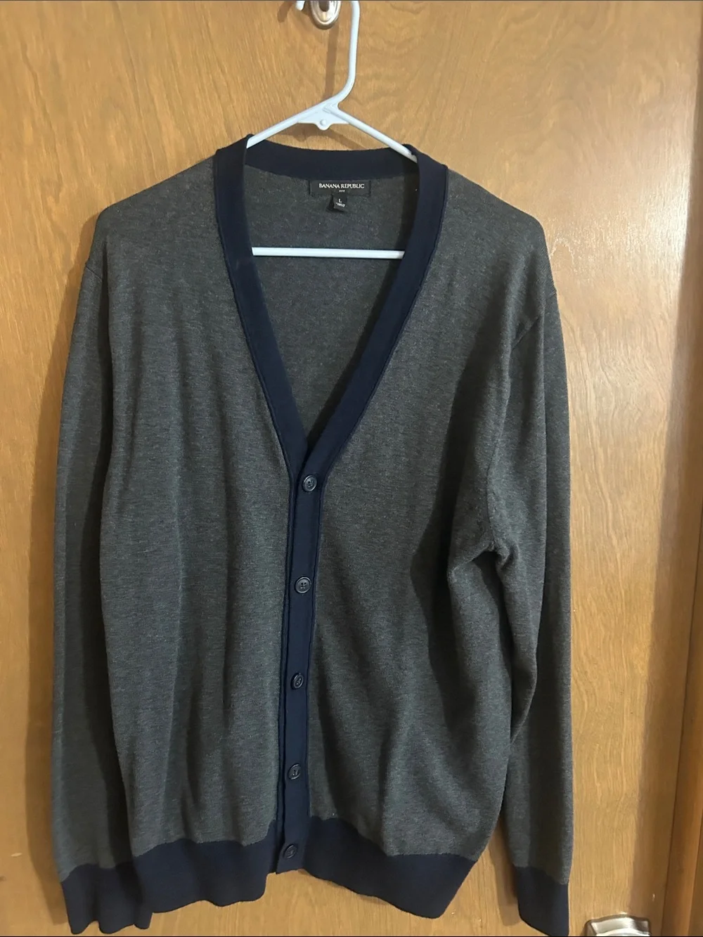 Banana Republic Men's Charcoal Cardigan with Navy Trim